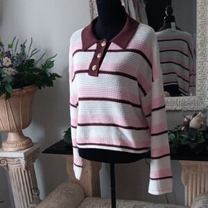 Lush Pink and Brown Striped Sweater